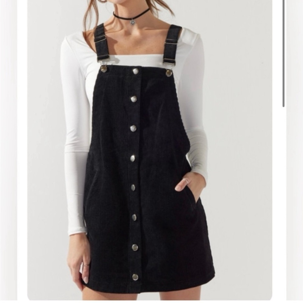 Harper Heritage Black Corduroy Button-Up Overall Dress  XS Academia 90s Clueless